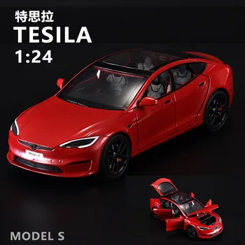 1:24 Tesla Model S Suur Simulatsioon Diecast Metal Sulamist Mudel auto Heli Tuli Tagasi tõmbuma Kogumise Kids Mänguasi Kingitused F593 Pilt