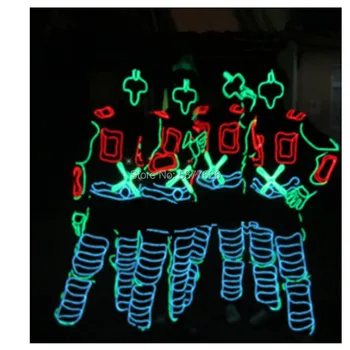 LED-Tron Tantsu Kostüümid Riided Kostüüm Helendav Led EL Traat Tants Kanda Staadiumis täitmiseks Pool, tants fiiberoptiliste Riided Pilt