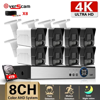 8CH DVR Turvalisuse Kaamera Süsteemi 4K Täielik Värvi Öise Nägemise AHD CCTV Süsteemi Väljas Veekindel Kaamera videovalve Komplekt 8MP Pilt