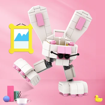 Kes Bunny Bot ehitusplokid 138PCS Ideaalne Loomade Roosa Jänes DIY Mudel Seab Tellised Laste Mänguasjad Tüdruk Lapsed Täiskasvanud Sünnipäeva Kingitus Pilt
