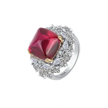 Vintage 925 Sterling Hõbe 12MM, Suhkru-Tower Ruby Gemstone Lab Teemant Rõngad Naiste Trahvi Ehteid Kingitus Pilt