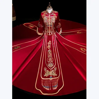 Xiuhe Ülikond Uus Pruut Punane Pulm Kleit Hiina Kalli Ehitatakse Sobiks Slim Terviseks Sobiks Pulma-Ülikond Dragon Phoenix Suve Mantel Pilt