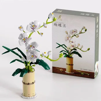Valge Orhidee Kimp ehitusplokid Leibkonna Flower Arrangement Telliskivi Kimp DIY ehitusplokid Tüdruk Kingitused Laste Mänguasjad Pilt