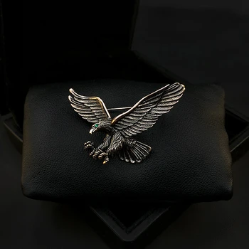 ZY Kallis Retro Eagle Sõle Luksus Meeste Ülikond Mantel Tarvikud Peen Lind, Loom Pin Badge Kaelus Rhinestone Ehted 877 Pilt