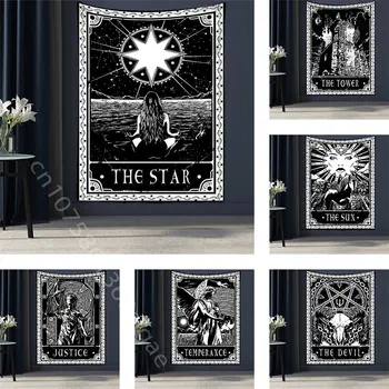 Must Vaip, Elutoas Seina Riputamise Riie Psühhedeelne Päike Tarot-Kaardi Astroloogia, Ennustamine Diivan Taust Decor Seinavaibad Pilt