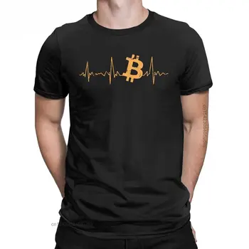 Meeste Bitcoin Heartbeat Graafiline T-Särgid Cryptocurrency Puhtast Puuvillast Tops Fantastiline Meeskonna Kaela Tee Särk Meestele Camisas T-Särgid Pilt
