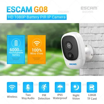 ESCAM G08 1080P Full HD Outdoor Indoor Laetav Aku PIR Alarm, WiFi, Kaamera Pilt