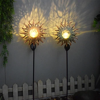 Päikese Muru Lamp Väljas Hoov Maa Sisestamise Camping Lamp LED Tuld Sun Moon Raud Kunst, Maastik, Dekoratiivne Lamp Pilt