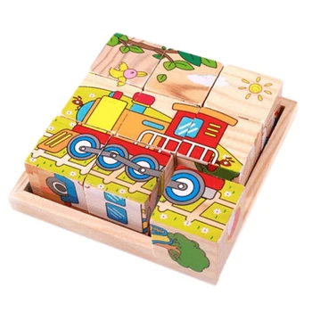 Üheksa Puzzle Kuus lehepoolele 3D Pusle Kuubikud Mõistatusi Plaat Puidust Ladustamise Mänguasjad, Aksessuaarid Lastele, Lapsed, Haridus-Lõbusaid Mänge Pilt