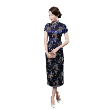 Traditsiooniline Hiina Naiste Pikk Cheongsam Pruutneitsi Lühikesed Varrukad Õhtul Kleit Vintage Vestido Qipao Kleidid Rüü Femme платье Pilt